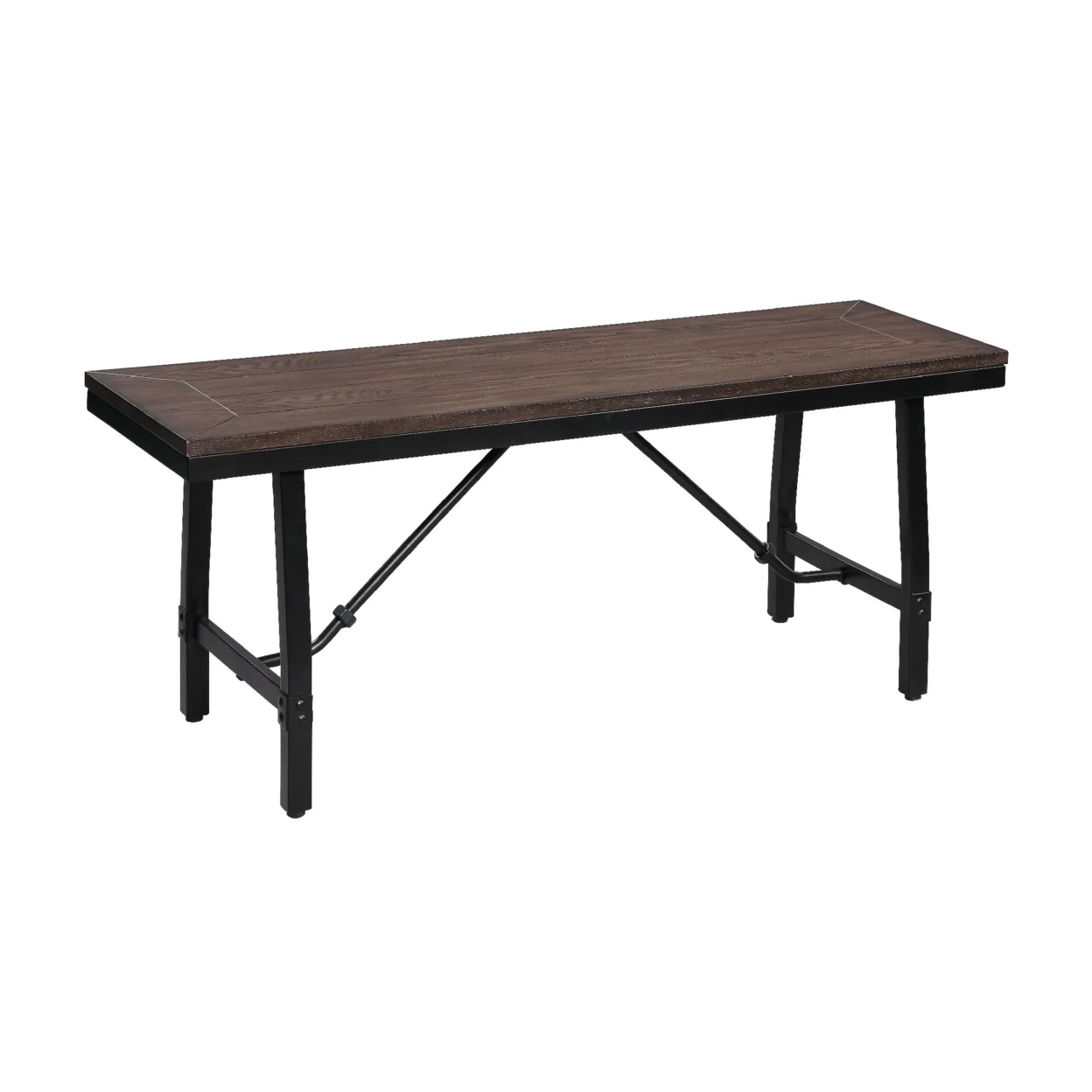 Industrial Wood and Metal Bench with Tube Leg Support, Brown and Black- Saltoro Sherpi