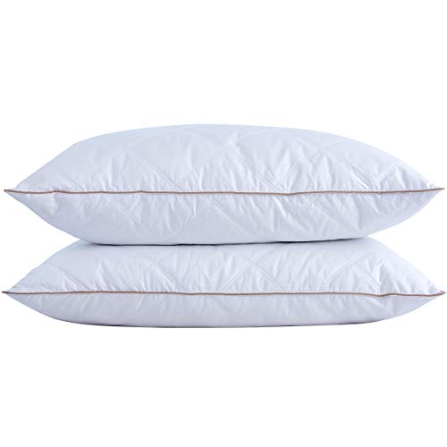 puredown® Goose Feathers and Down Pillow for Sleeping Gusseted Bed Hotel Collection Pillows, Queen, Set of 2