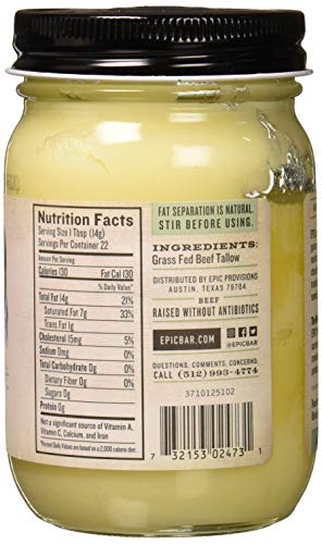 Epic Animal Oil, Beef Tallow, 11 Ounce (Pack of 2)