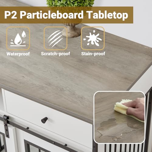 Rovibek 75'' Double Dog Crate Furniture for 2 Large Dogs, Heavy Duty Furniture Style Dog Crates End Table, Wood Crates for Dogs Kennel Indoor with Double Door, Grey