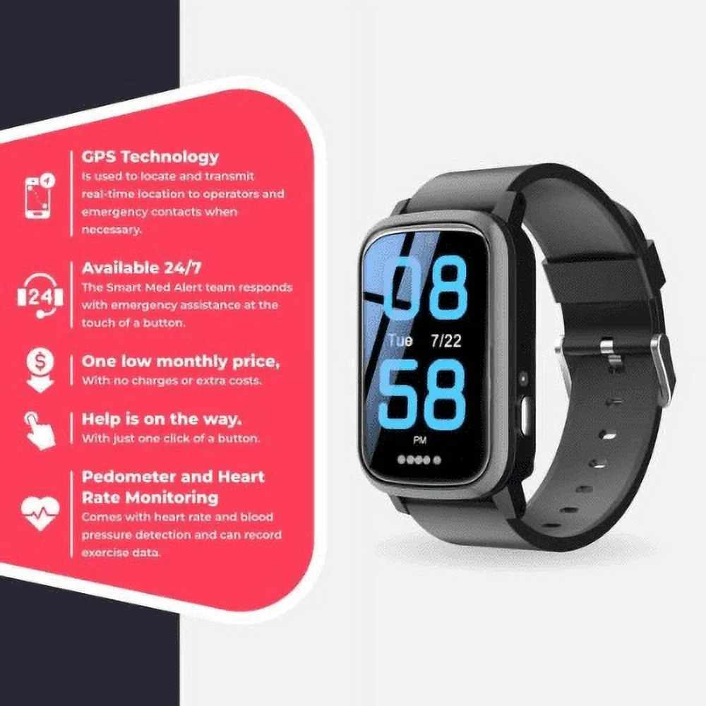 Medical Alert 4G Cellular Rectangular Smart Watch