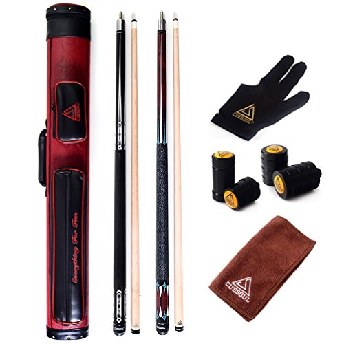 CUESOUL House Bar Pool Cue Sticks,Two Cue Sticks + 2x2 Pool Cue Case Hard