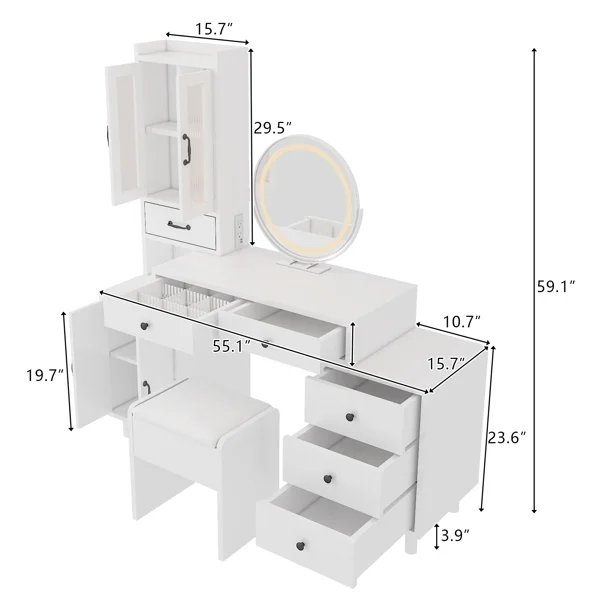 SYTHERS Makeup Vanity: Modern Retractable Dressing Table with Power Outlets