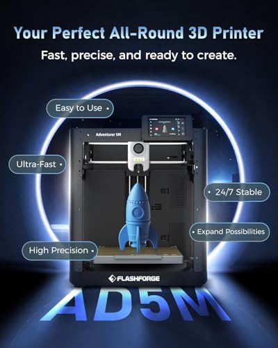 FLASHFORGE 3D Printer AD5M, CoreXY 600mm/s High-Speed Printer with 1-Click Auto Leveling, High-Temp Direct Drive Extruder, 3s Quick-Swap Nozzle, 220×220×220mm Build Volume
