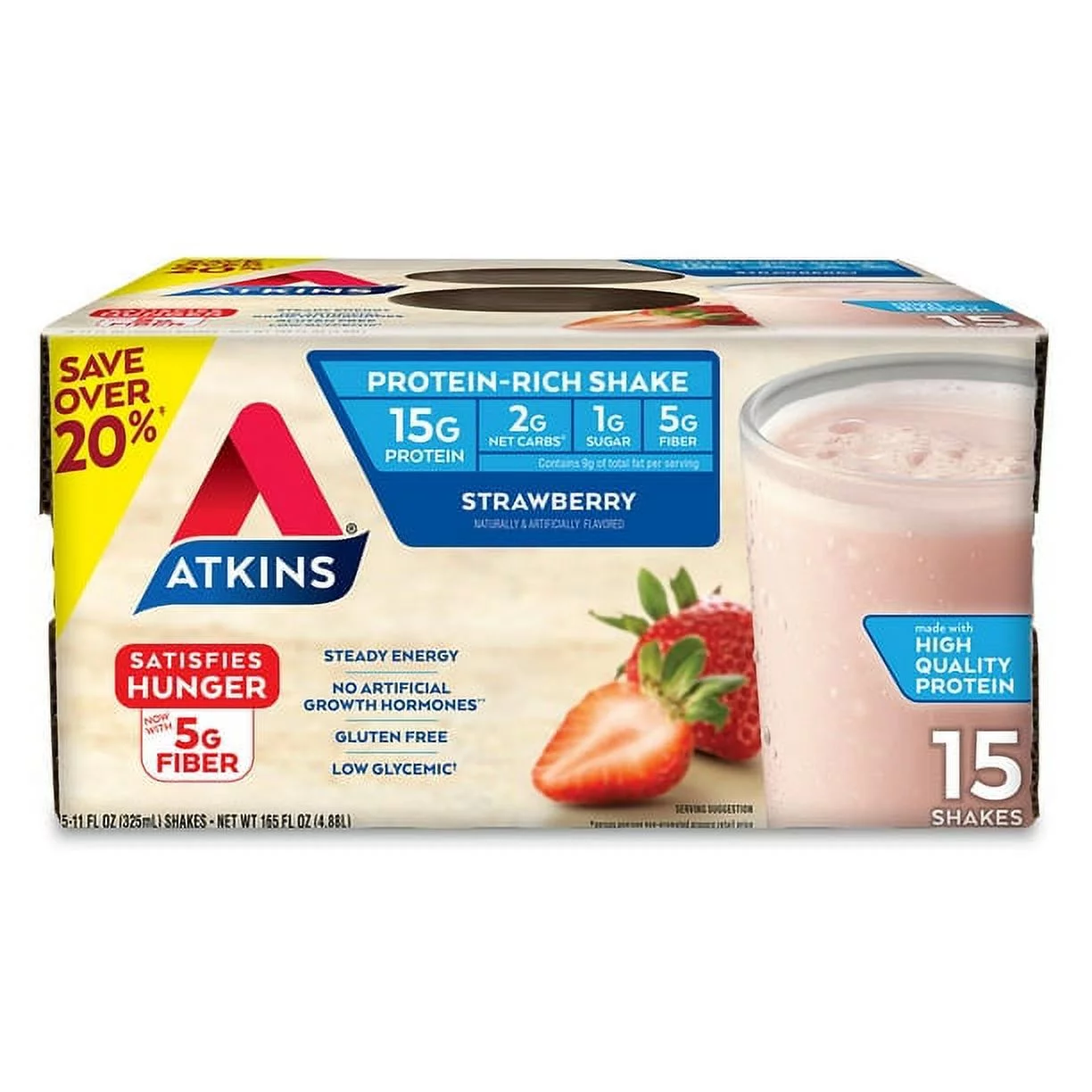 Atkins Gluten Free Protein-Rich Shake, Strawberry, Keto-Friendly (15 Pk.)