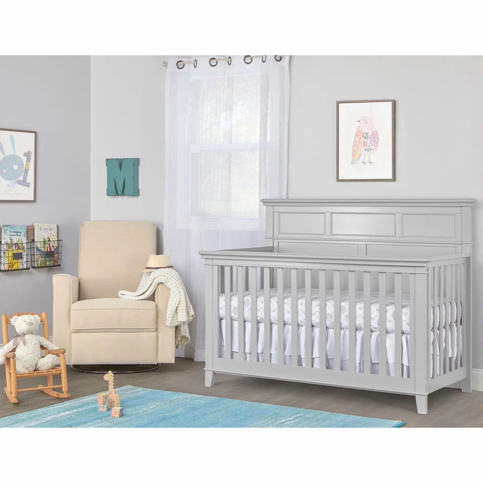 Dream On Me Blue Ridge 4 in 1 Convertible Crib in Pebble Grey, Three Mattress Height Settings