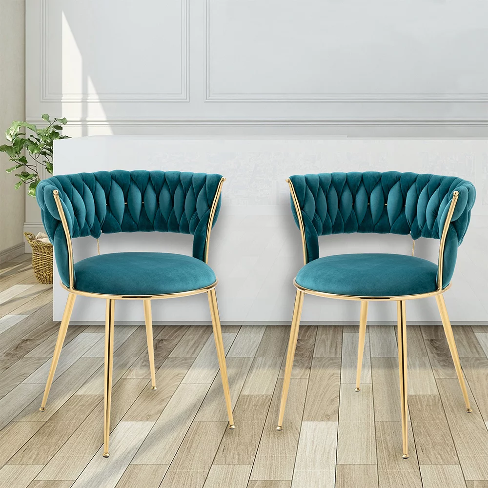 WEPSEN Chairs Set of 4, Velvet Dining Chairs, Small Chairs with Golden Metal Legs, Modern Simple Kitchen Dining Chairs, 4 Piece Velvet Chairs for Home Office Living Room Kitchen Dining Room, Teal