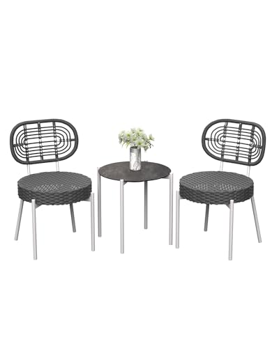 3 Piece Patio Dining Set, with Rattan Chairs and Round Table, Outdoor Wicker Bistro Set, for Indoor Backyard Lawn Deck Poolside Porch Furniture