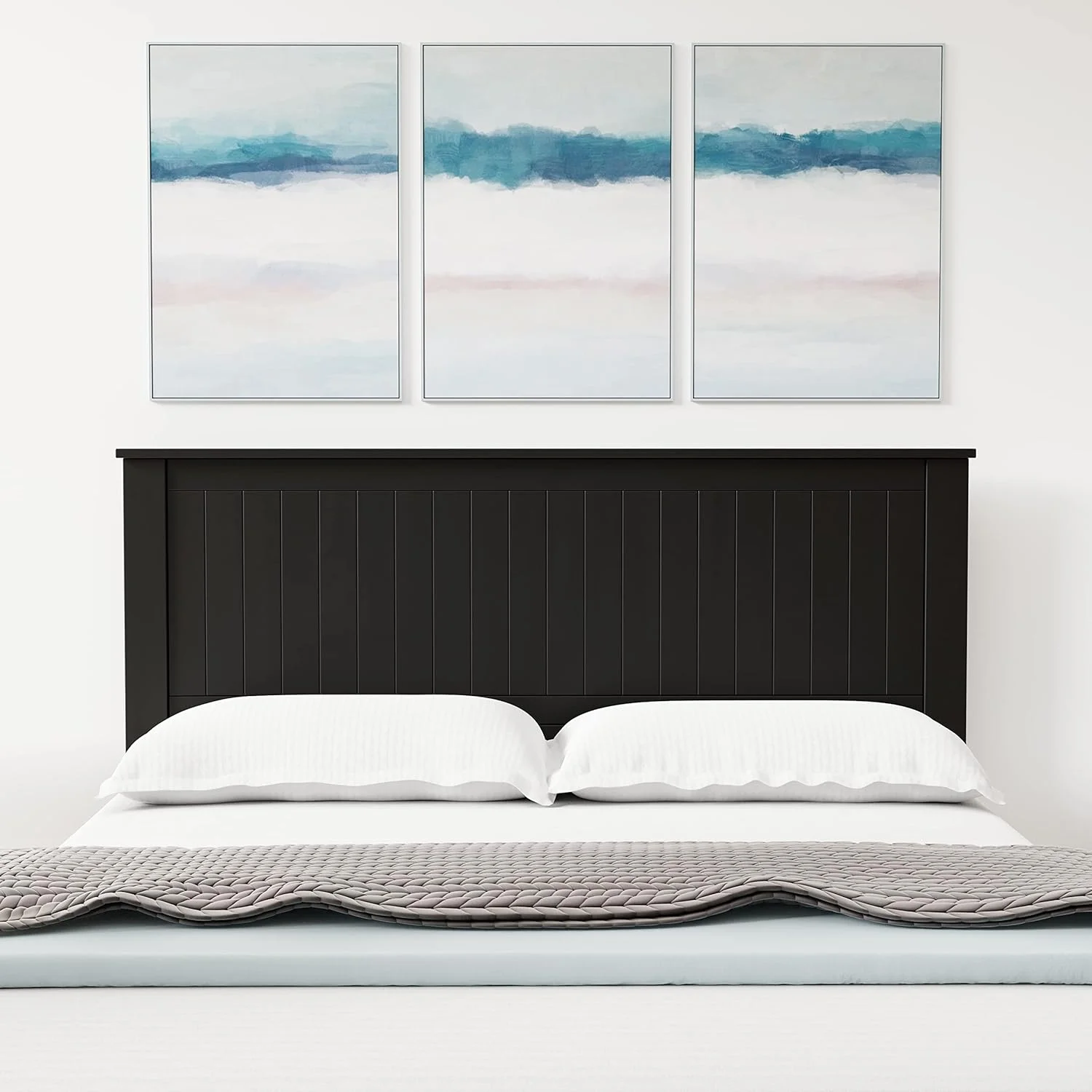 Wainsco Wood Panel Headboard In Black - Queen Size