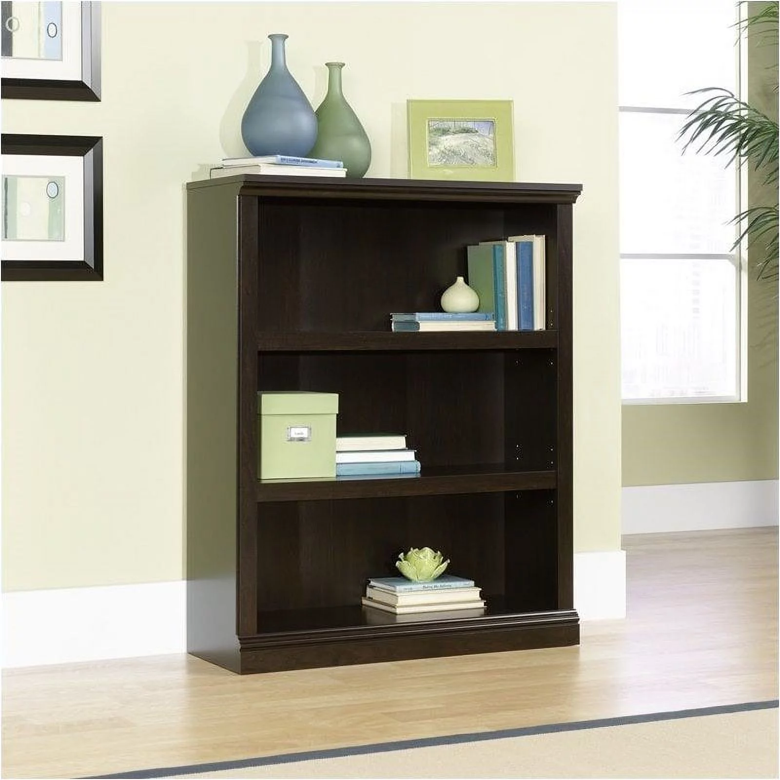 Pemberly Row 3 Shelves Modern Wood Bookcase in Jamocha Wood Black