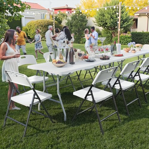 6 Pack Folding Chairs, 700lbs Capacity Heavy Duty Folding Chair with Reinfoced Steel Frame for Indoor/Outdoor Use, White Plastic Foldable Chairs for Party, Patio, Meeting, Wedding and School