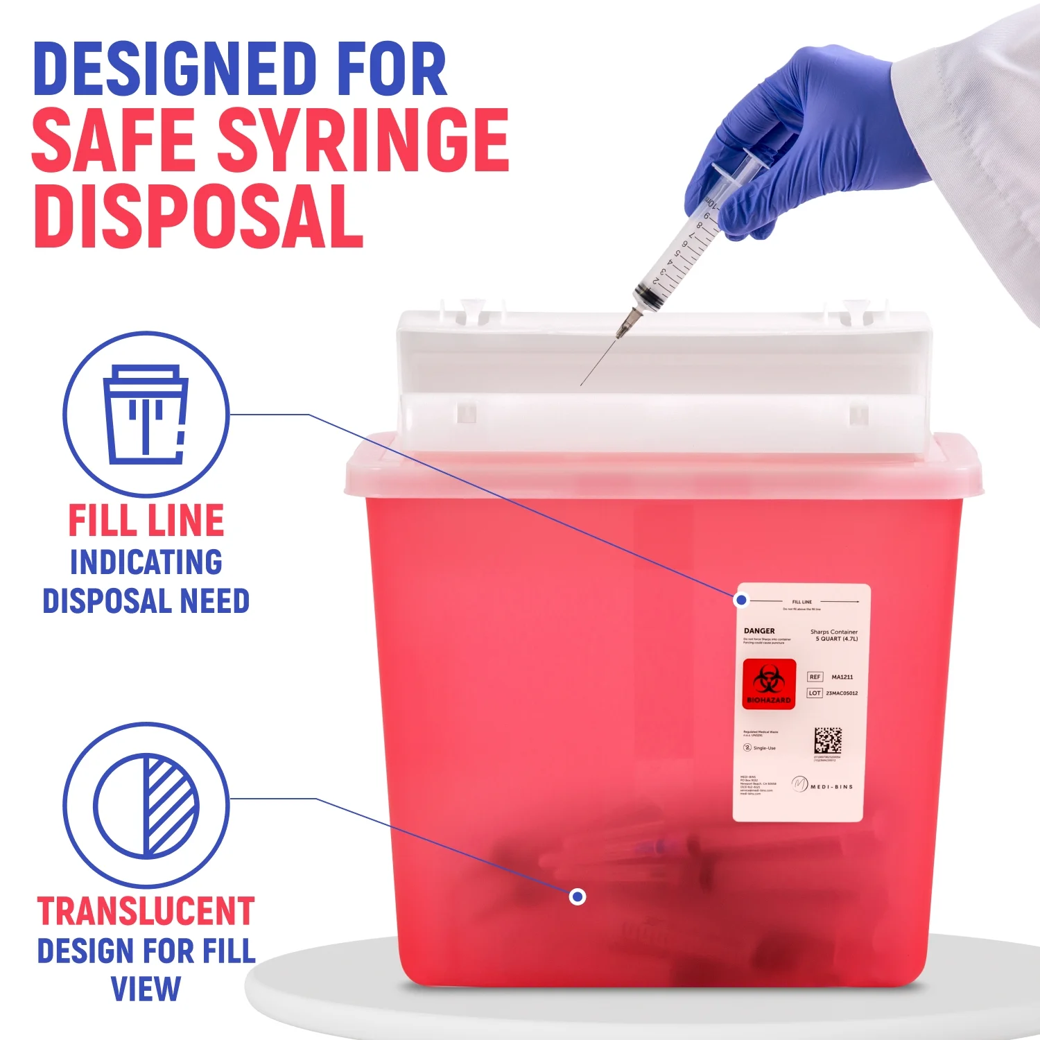 Medi-Bins 5 Qt Sharps Disposal Container - Box of 5