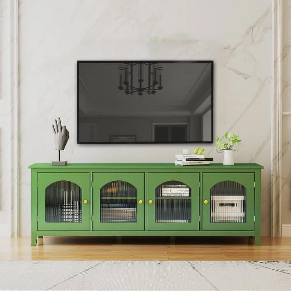 Motent stylish TV cabinet TV frame TV stand solid wood frame71-inch, glass door, antique green,  bedroom and Living Room