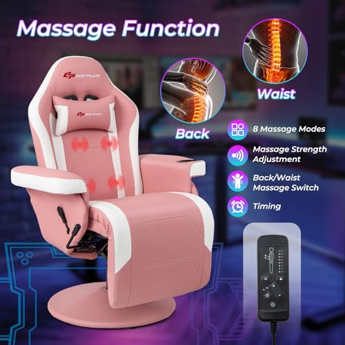 Gaming Recliner Adjustable Massage Gaming Chair with Cup Holder Footrest Ergonomic Single Sofa Living Room Home Theater Seating with Side Pouch, Blue