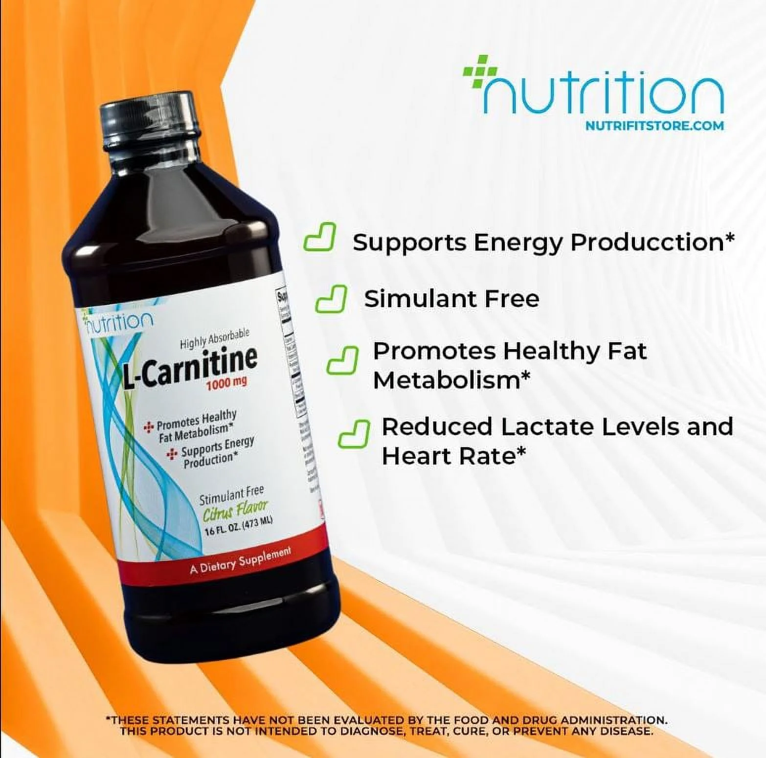 NUTRI Plus Fit, L-Carnitine Highly Body Absorption, Plus Vitamin B6 , 1000MG Citrus Flavor, 16 Oz