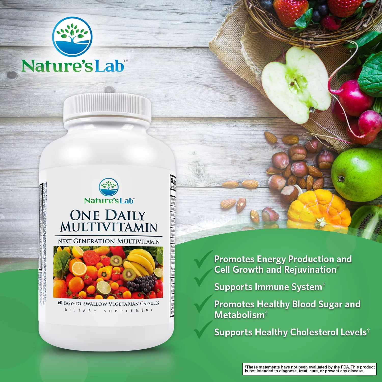 Nature's Lab One Daily Multivitamin - 60 Capsules (2 Month Supply) - Contains 19 Essential Vitamins & Minerals including Vitamin C, D3 & Zinc