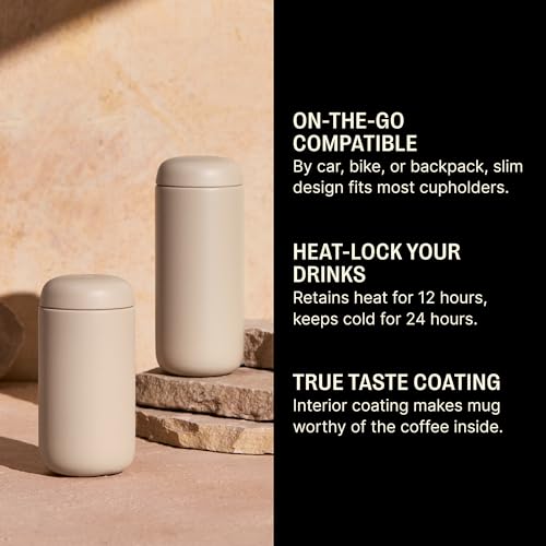 Fellow 16 oz Carter Move Travel Mug - Vacuum-Insulated Stainless Steel Travel Coffee Mug - Coffee Tumbler with Ceramic Interior and Splash Guard - Matte Black