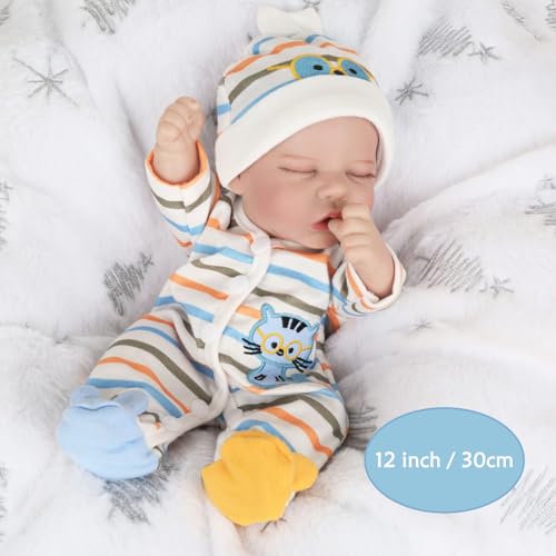 Lifelike Reborn Baby Dolls - 12 Inch Full Body Vinyl Realistic Baby Doll Sleeping Newborn Real Life Small Baby Doll for 3 + Year Old Kids