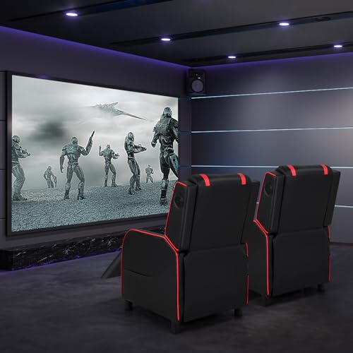 Giantex Gaming Massage Recliner Chair - Racing Style Gaming Sofa Chair with Reclining Backrest, Massage Lumbar Pillow, Retractable Footrest, Home Theater Seating with Bluetooth Speaker (Blue)