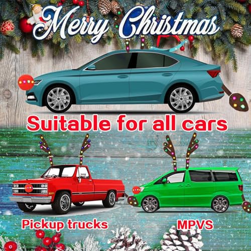 Christmas Rudolph Reindeer Vehicle Kit,Antlers Car & Nose Decorations, Decor with Jingle Bells and Tail for Truck,Decorate Any Vehicle.