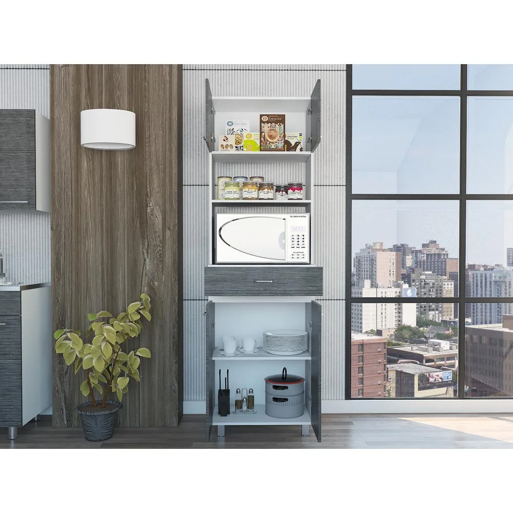 FM FURNITURE Auburn Engineered Wood Microwave Pantry Cabinet in Smokey Oak/White