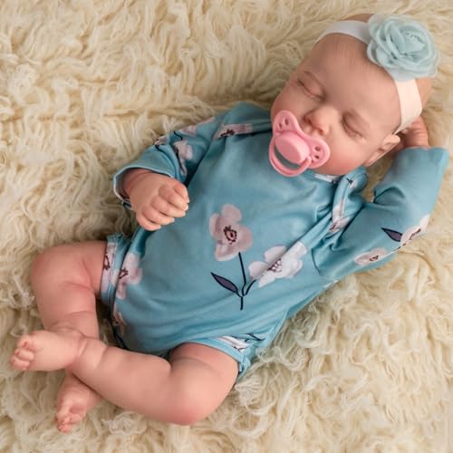 Jirachi Realistic Reborn Baby Dolls, Sleeping Real Life Soft Body Baby Girl, 18 Inch Lifelike Reborn Baby with Pink Clothing Set for Kids 3+