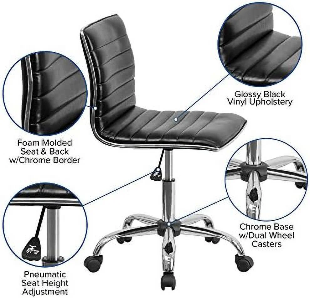 TJUNBOLIFE Low Back Designer Armless White Ribbed Swivel Task Office Chair