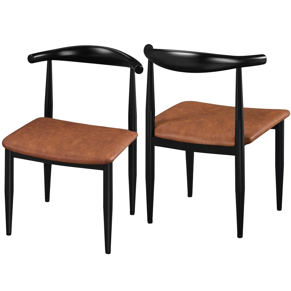 Yaheetech Set of 2 Modern PU Leather Dining Chairs with Backrest, Retro Brown
