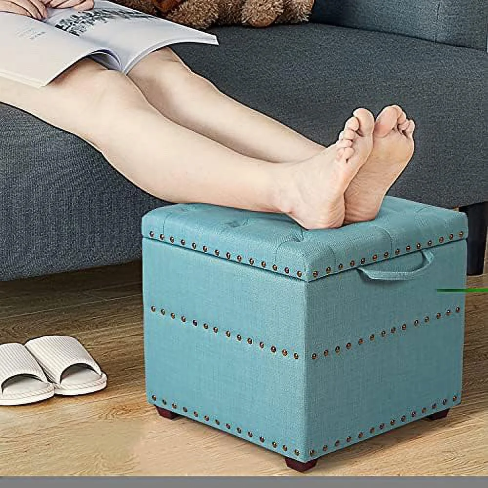 TJUNBOLIFE Ottoman Cube Foot  Stool Square Coffee Table with Tray Lid (Sky Blue)