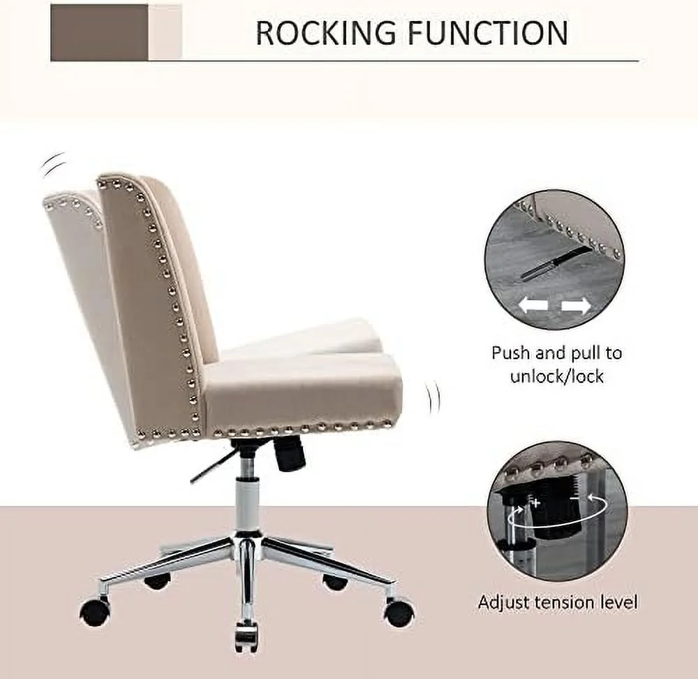 Back Home Office Chair, Task Chair With Tilt, 360° Swivel, Padded Desk Chair With Adjustable Height, Beige