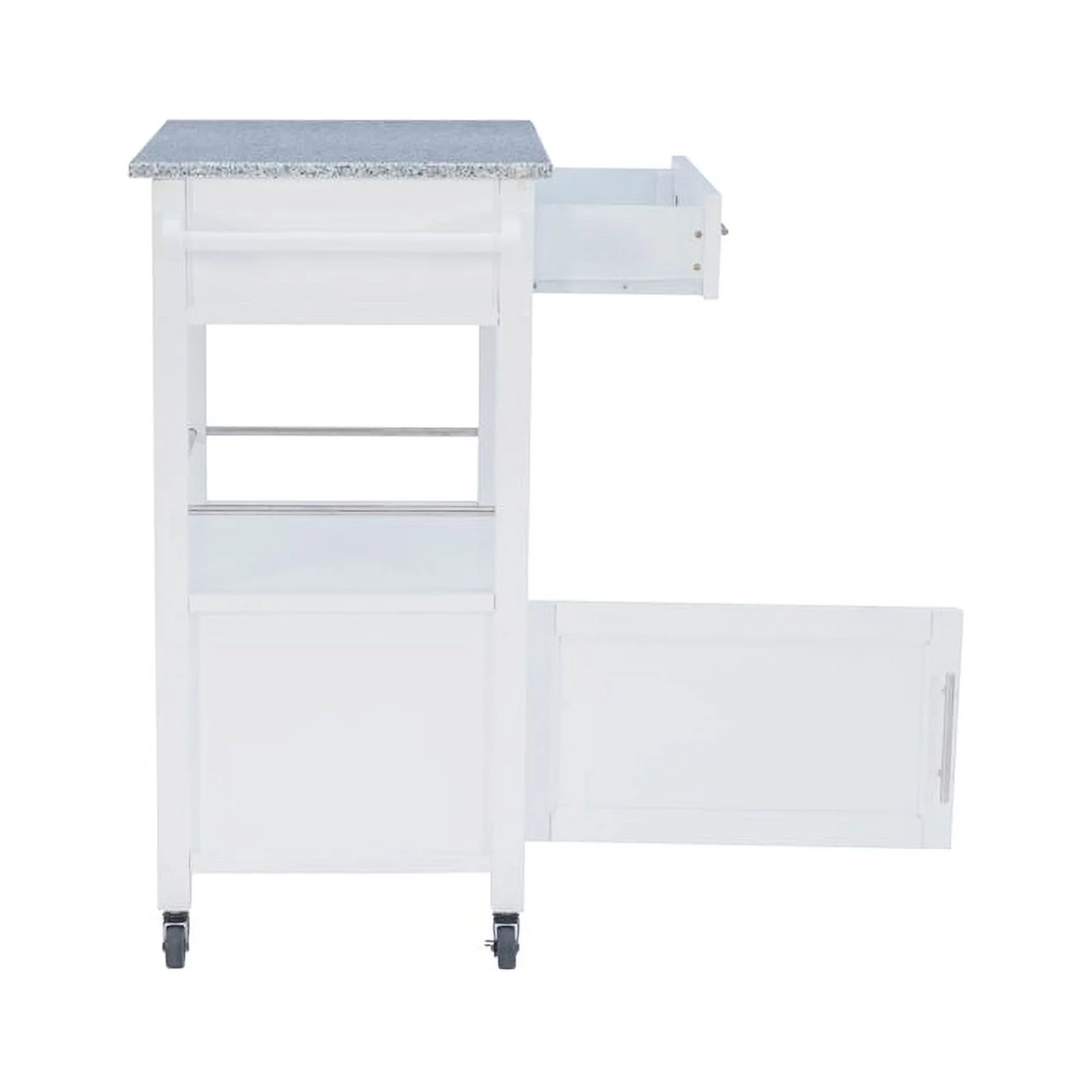 Riverbay Furniture Transitional Wood/Granite Top Kitchen Cart in Bright White