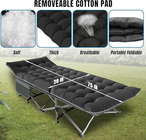 YELLOW JACKET Camping Cot with Mattress for Adults, Folding Sleeping Cot 600lbs Max Load, Portable Camping Cot with Carry Bag, 28