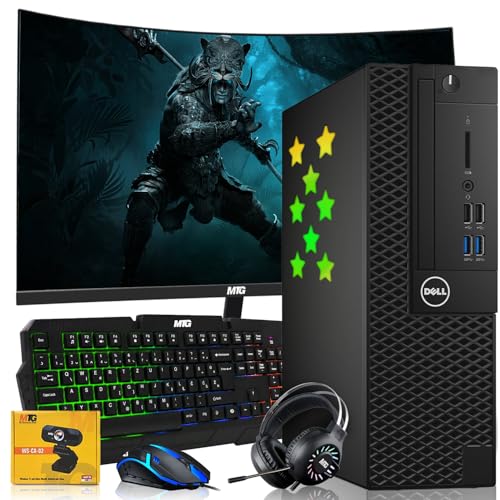 Dell Desktop PC Gaming Bundle - Core i7, 16GB RAM, 1TB SSD, 27-inch Curved Monitor, GT 1030, RGB Keyboard with AI-Enhanced Copilot Key and Mouse, RGB Headphone, Webcam, Wi-Fi, Win 11 Pro (Renewed)