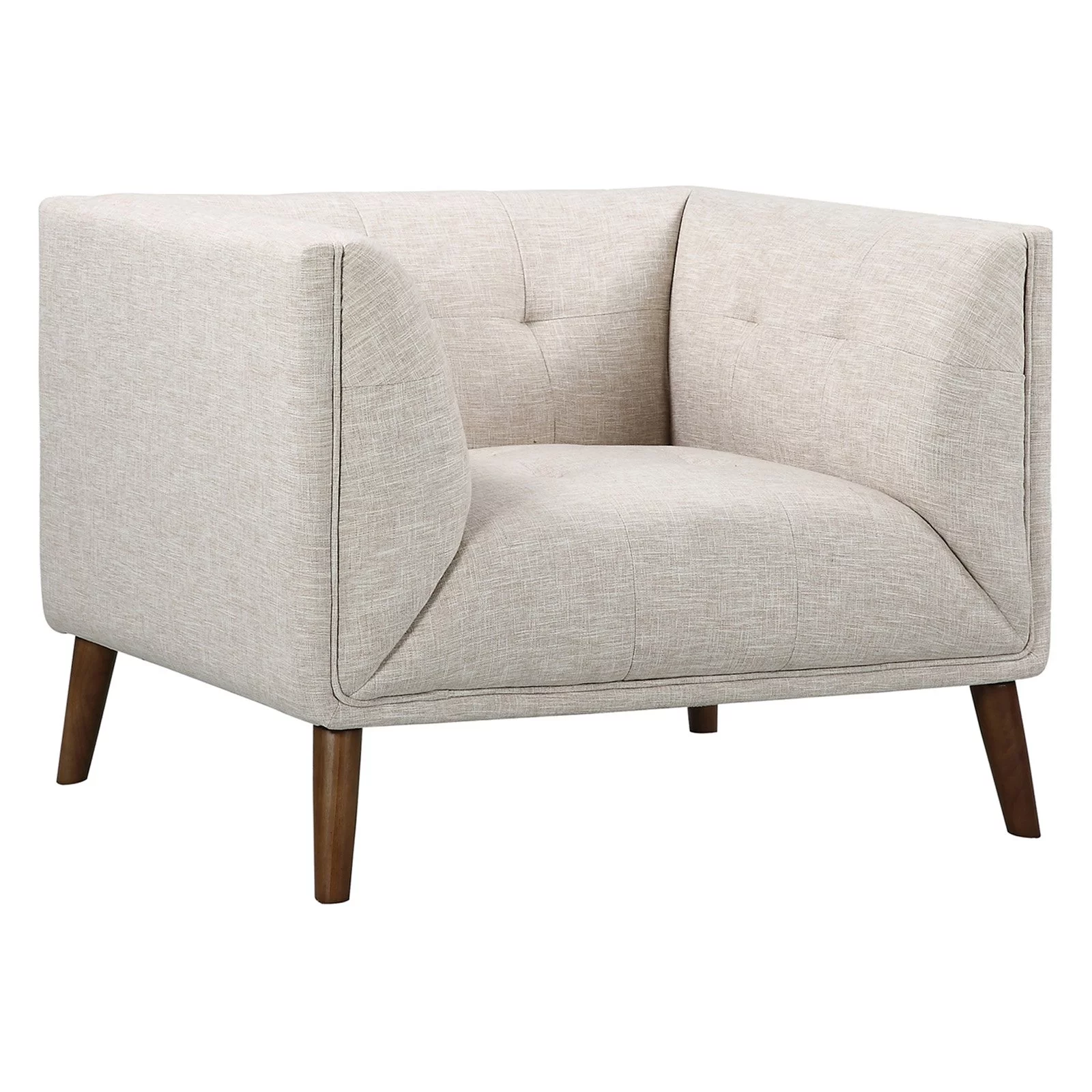Hudson Gray Button-Tufted Sofa Chair Linen Fabric Walnut Legs