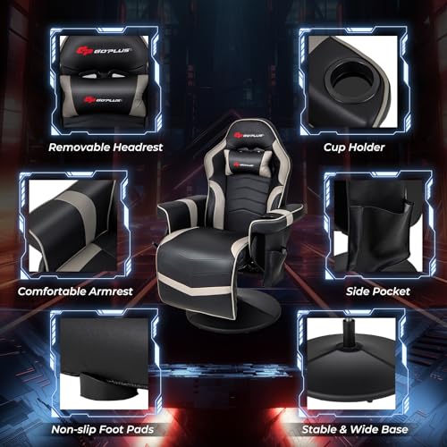 Gaming Recliner Adjustable Massage Gaming Chair with Cup Holder Footrest Ergonomic Single Sofa Living Room Home Theater Seating with Side Pouch, Blue
