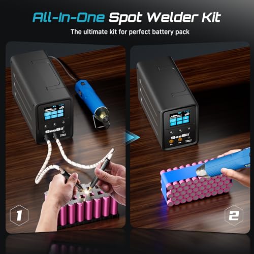 Seesii Spot Welder and Heat Gun Kit: 10080W Power Spot Welding Machine with 3000F Capacitors & 999 Gear for 0.1-0.5mm Nickel Plated Strips, 350W 2-Temp Settings Mini Heat Gun for Battery Packs