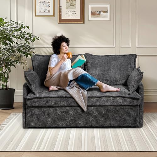 Queen Size Pull Out Couch Sleeper Sofa Bed, 3-in-1 Convertible Futon Couch for Living Room with Storage Pockets & Arm Pillows, Modern Corduroy Sofa Bed(Green)