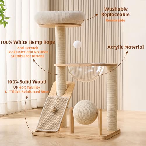 HITTITE Cat Tree Tower with Scratching Post for Indoor Cats, 37.8 Inches Cat Towers with Scratching Board and Scratcher Ball, Cat Climbing Tower with Hammock and Removable Top Bed for Kittens.