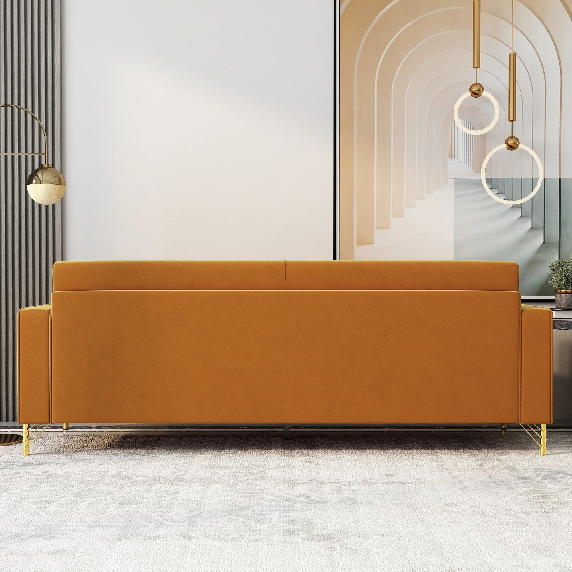 Modern Velvet Upholstery Loveseat with Cushions and Metal Legs Black