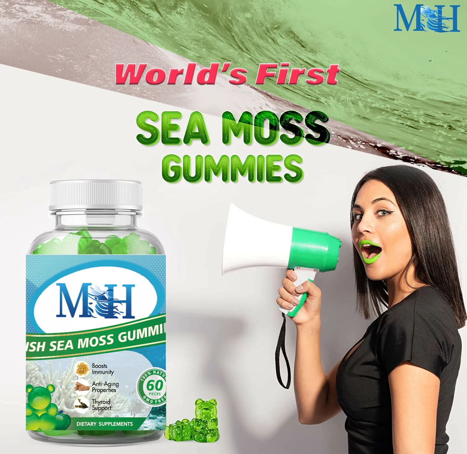 Irish Sea Moss Gummies Immune Support with 1600mg Organic Seaweed Nutritional Supplement to Support Metabolism, Thyroid & Gut Health - Pack of 2