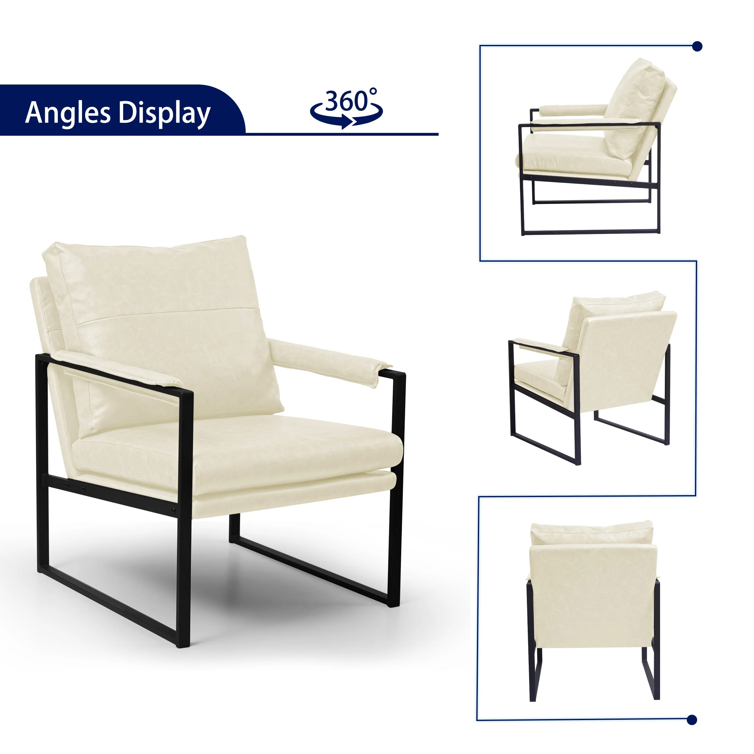 Subrtex Metal Frame Accent Chair Faux Leather (1 Pack, White)