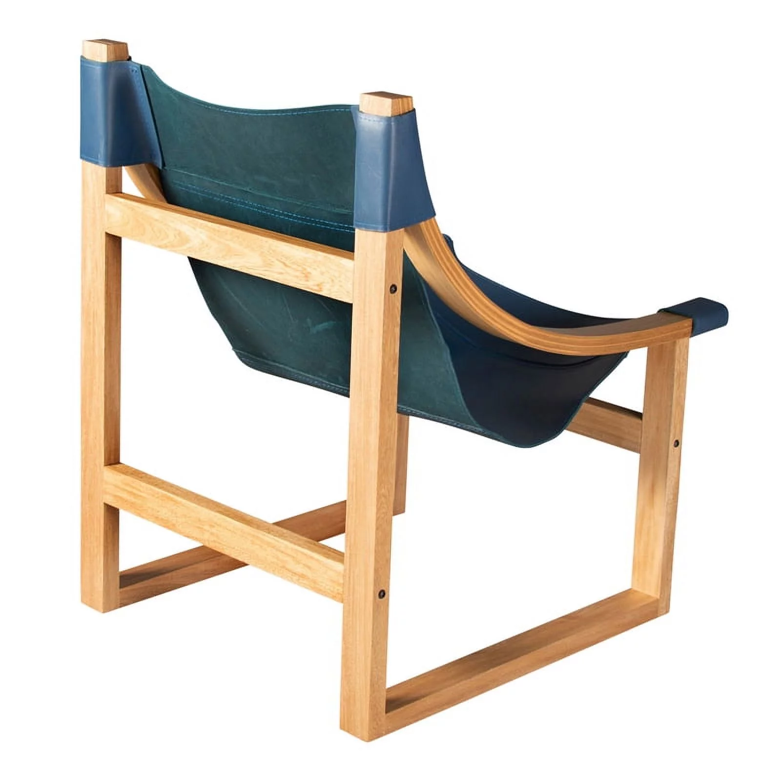 Bowery Hill Cobalt Blue Top Grain Leather and Solid Wood Sling Chair