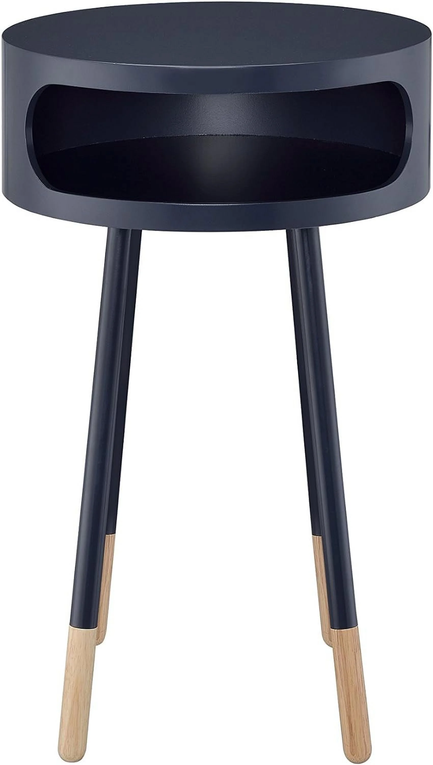 Sonria Wood Round End Table With Open Compartment In Black  Natural