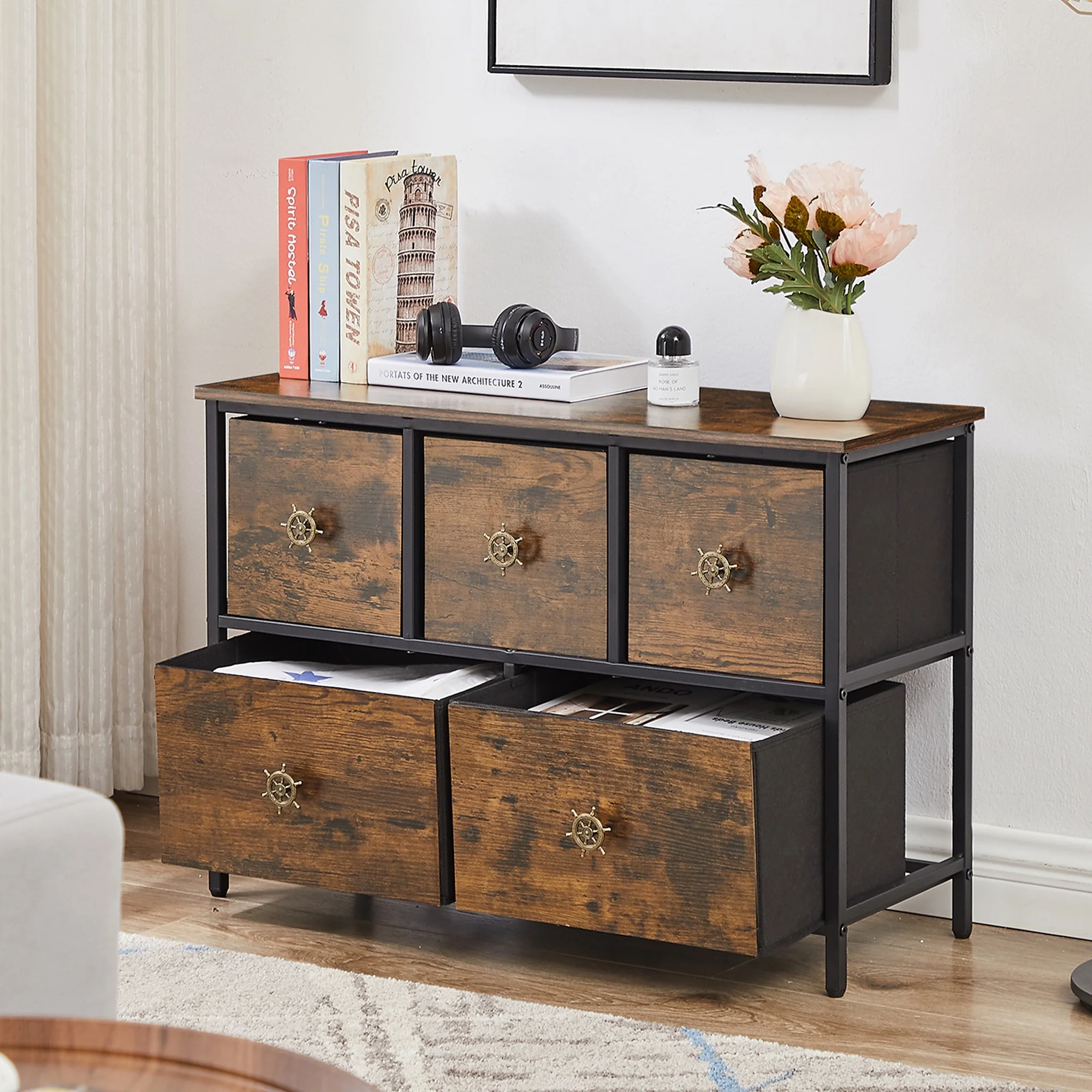 VECELO 5-Drawer Dresser for Bedroom Chest of Drawers Storage Dresser, 31.5