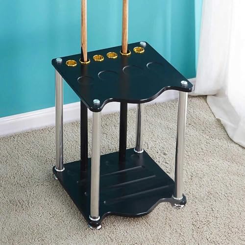 Freestanding Wood Pool Cue Rack for 6 Cues - Billiard Storage Stand for Home, Game Room & Club - Stylish Black Finish, Dimensions: 40x55x40cm