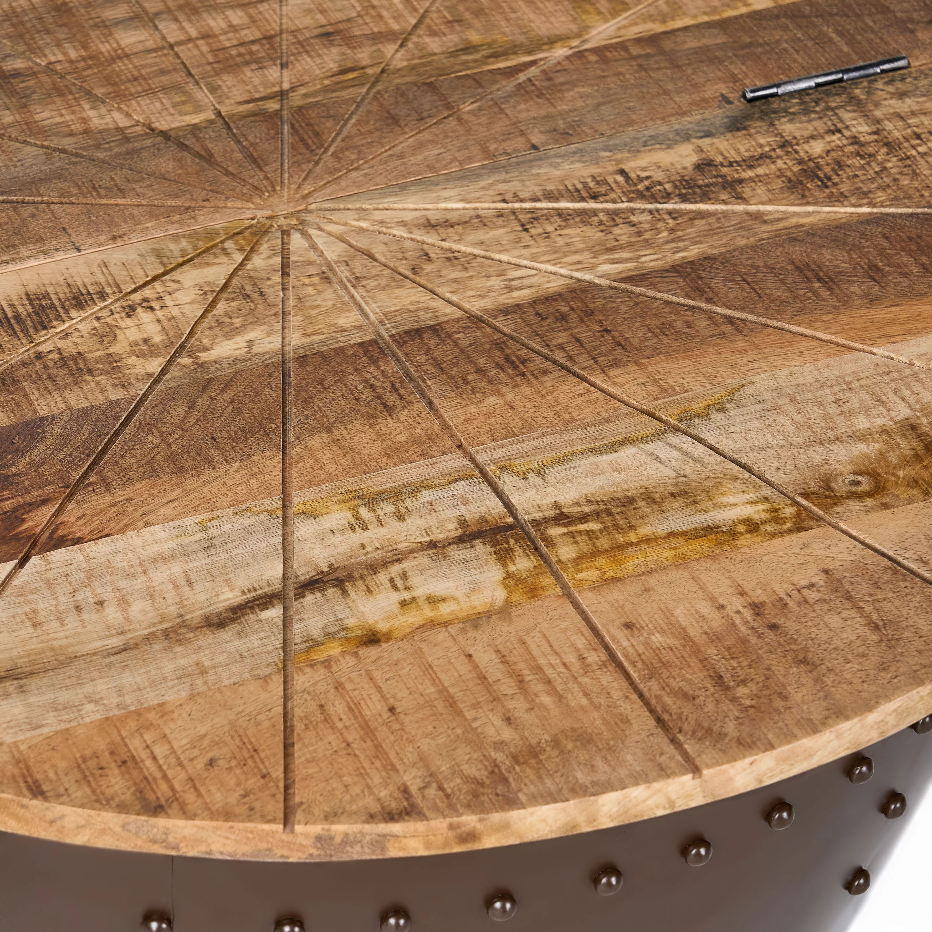 Kim Handcrafted Boho Mango Wood and Iron Accent Table, Natural and Black