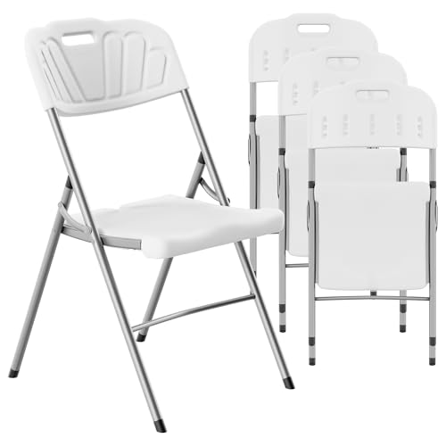 Sorfey White Folding Chair Set of 2, 550 lbs Weight Capacity - Comfy Ergonomic Plastic Folding Chairs for Outside, Wedding, Indoor/Outdoor Party Chairs, Folding Event Chairs - Stackable, Foldable