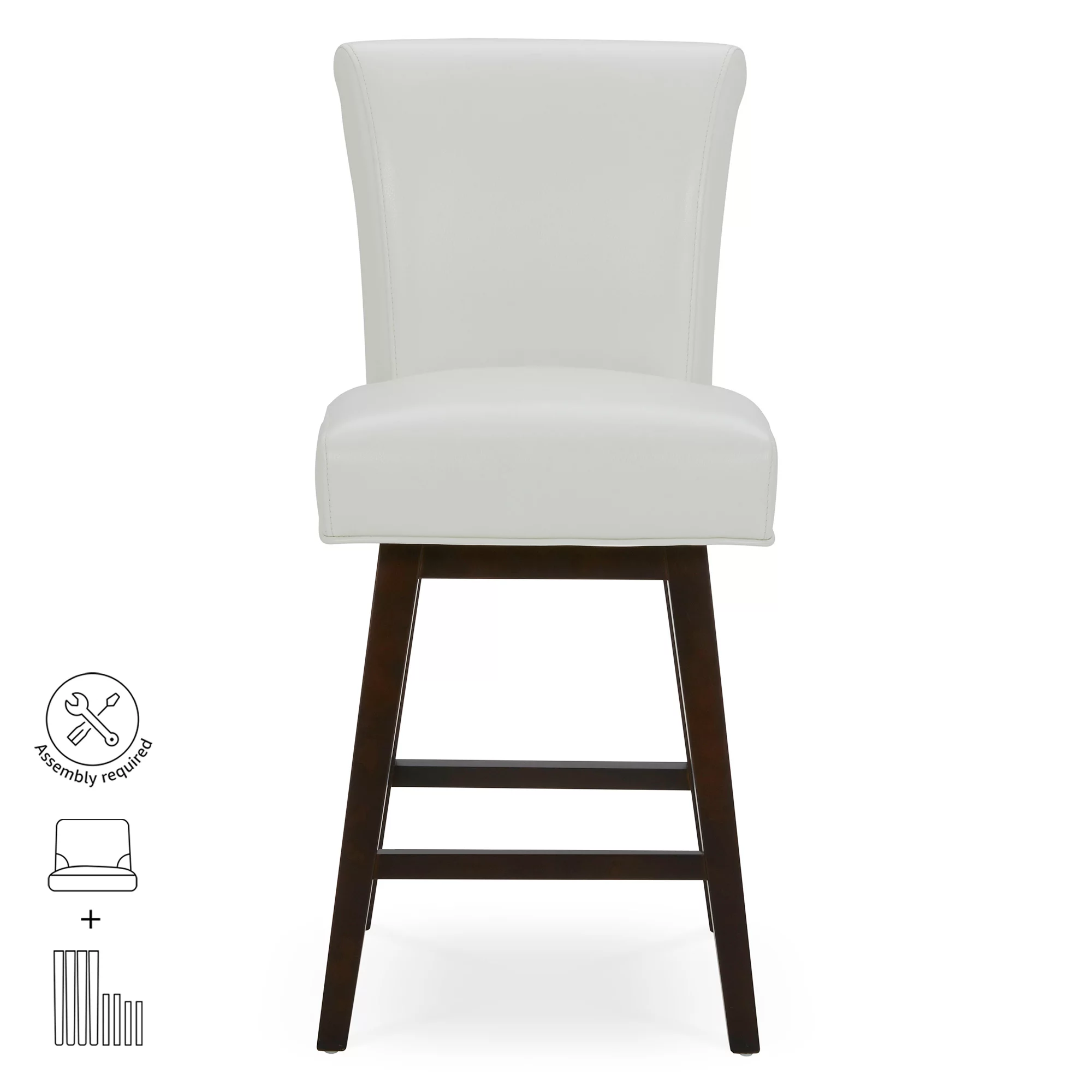 CHITA 26 in Upholstered Swivel Counter Bar Stools with Back&Wood Legs Set of 2, Faux Leather in White
