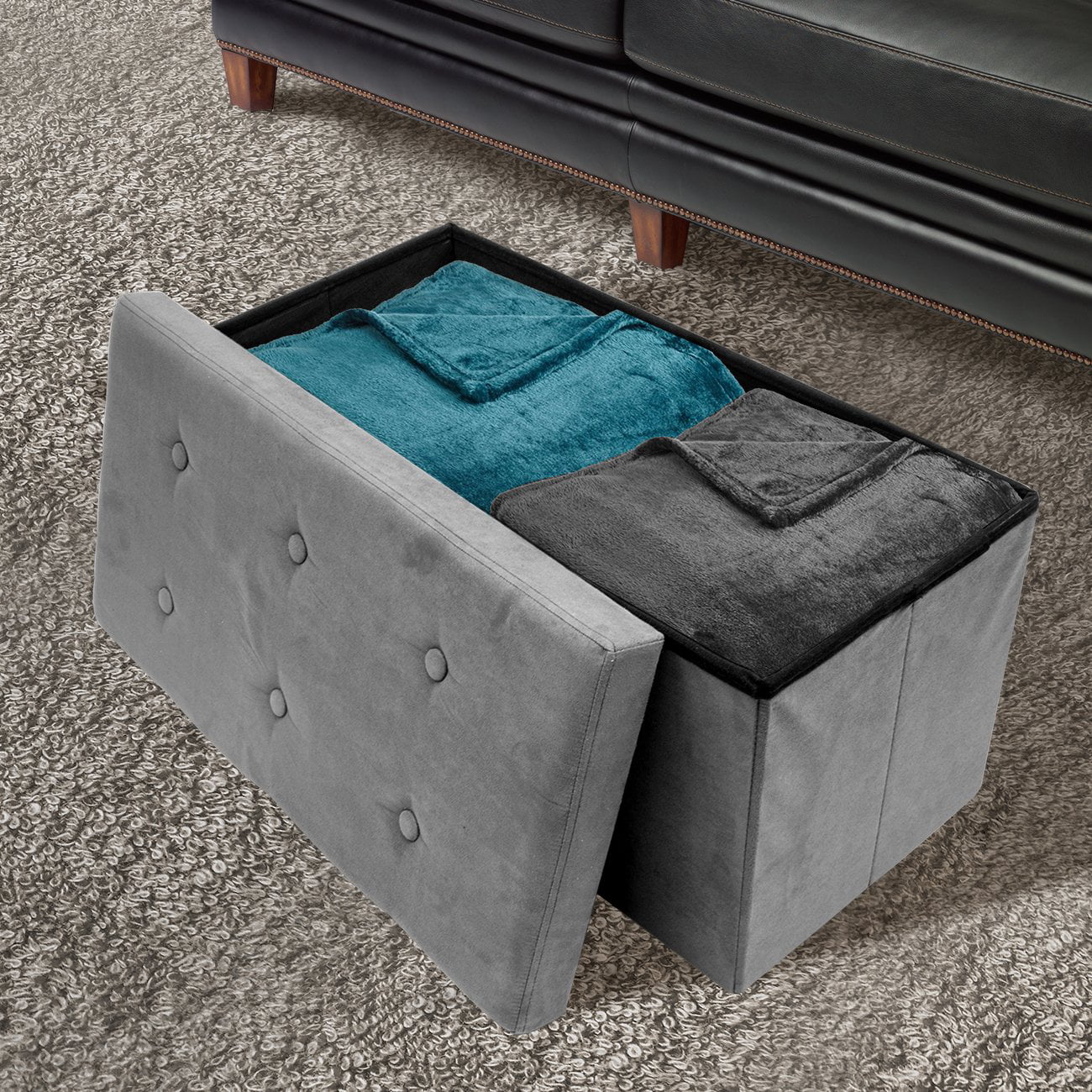 Sorbus Storage Bench Chest ? Collapsible/Folding Bench Ottoman with Cover?Perfect Hope Chest, Pouffe Ottoman, Coffee Table, Seat, Foot Rest, and more ? Contemporary Faux Suede (Small, Gray)