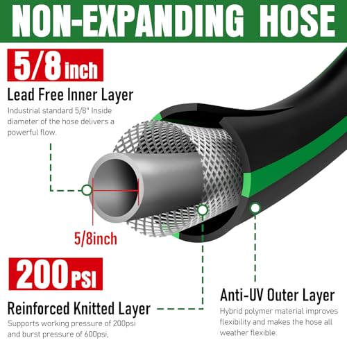 Heavy Duty Garden Hose 25ft, NON-EXPANDABLE Flexible Water Hose, Kink Resistant Lightweight Hybrid Hose, Leakproof Hose Male to Female Fittings